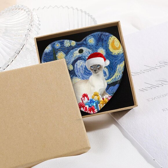 🆕 Christmas Ornament Lover Decorations Ceramic Tree Siamese Cat Xmas Hat Lover - Picture 2 of 4